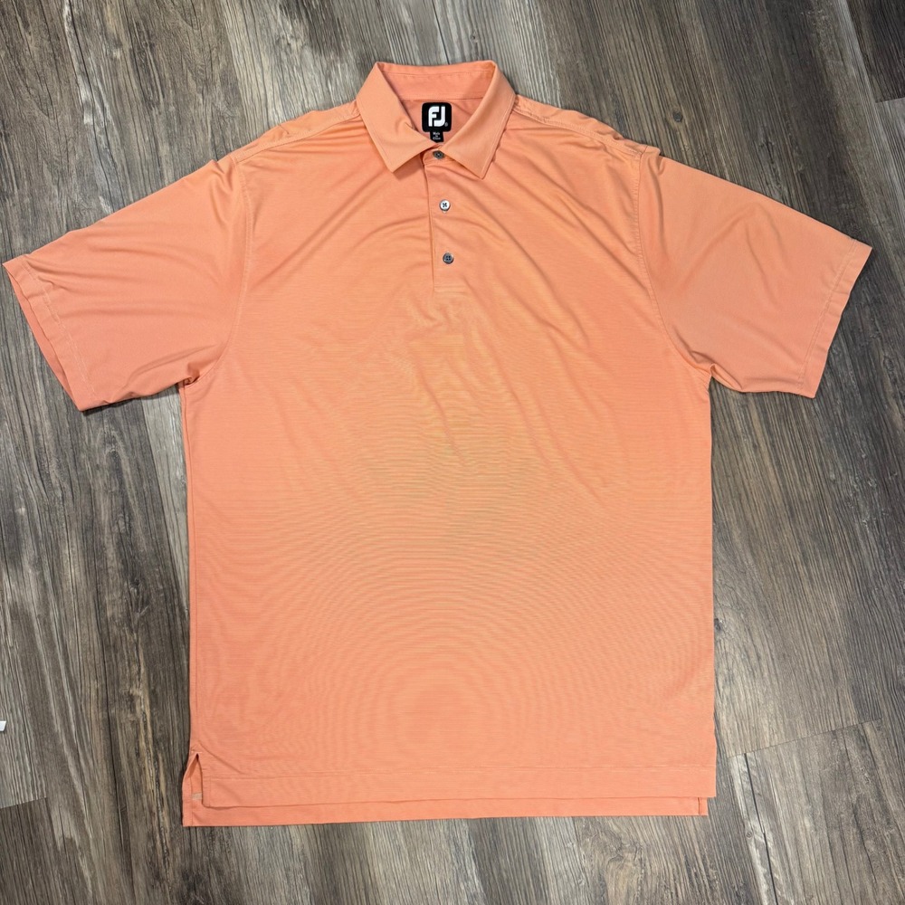 FootJoy Country Club Preppy Peach Stripe Performance Golf Polo Shirt Summer XL